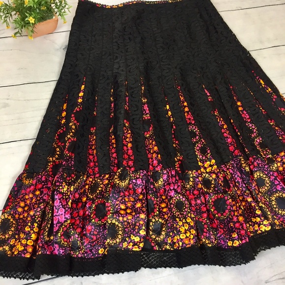 Free People Black Lace & Silk Floral Skirt - Picture 4 of 8